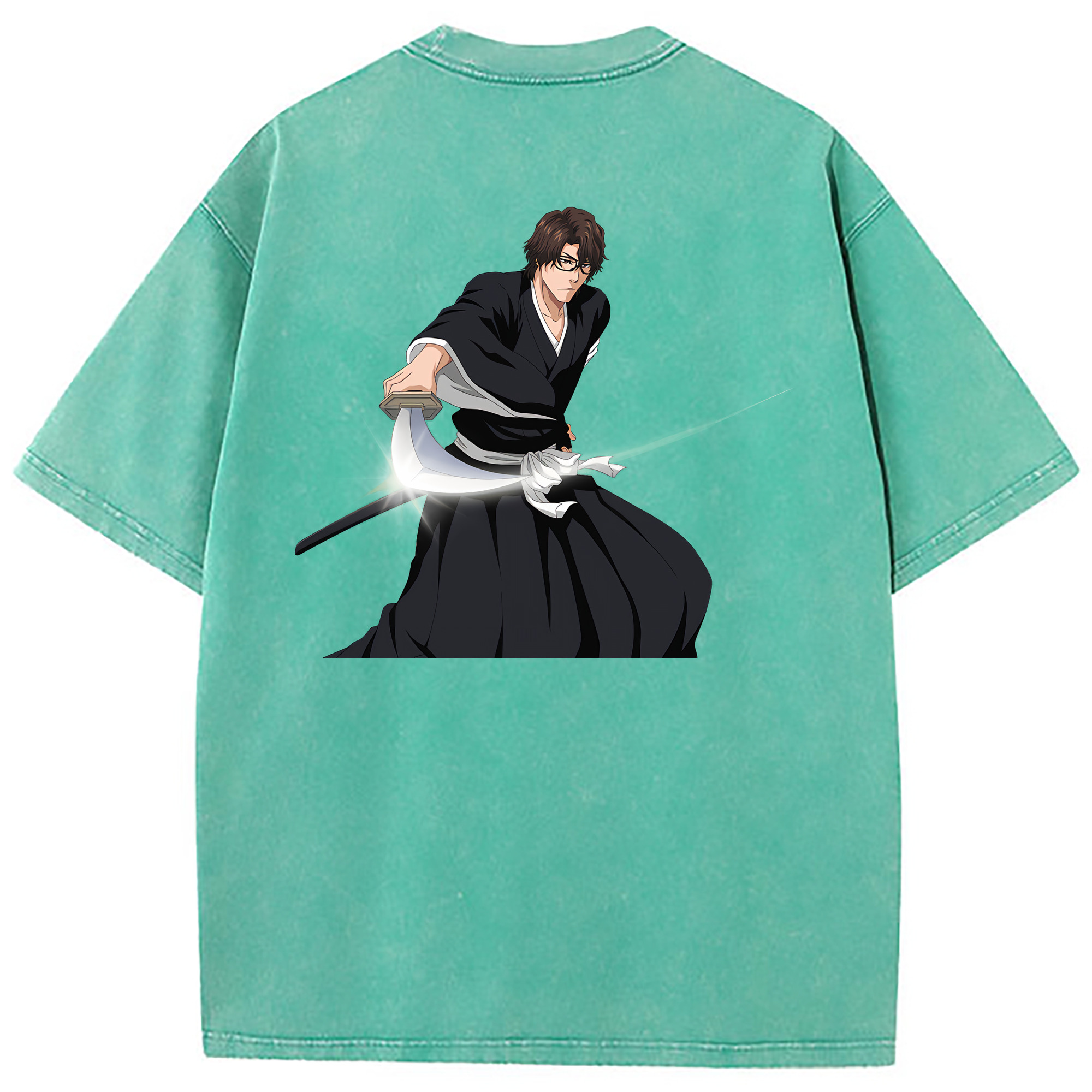 （画像用） ブリーチ 藍染 惣右介（あいぜん そうすけ） BLEACH Aizen Sousuke 綿100% ヴィンテージ風 半袖Tシャツ（背面プリント）